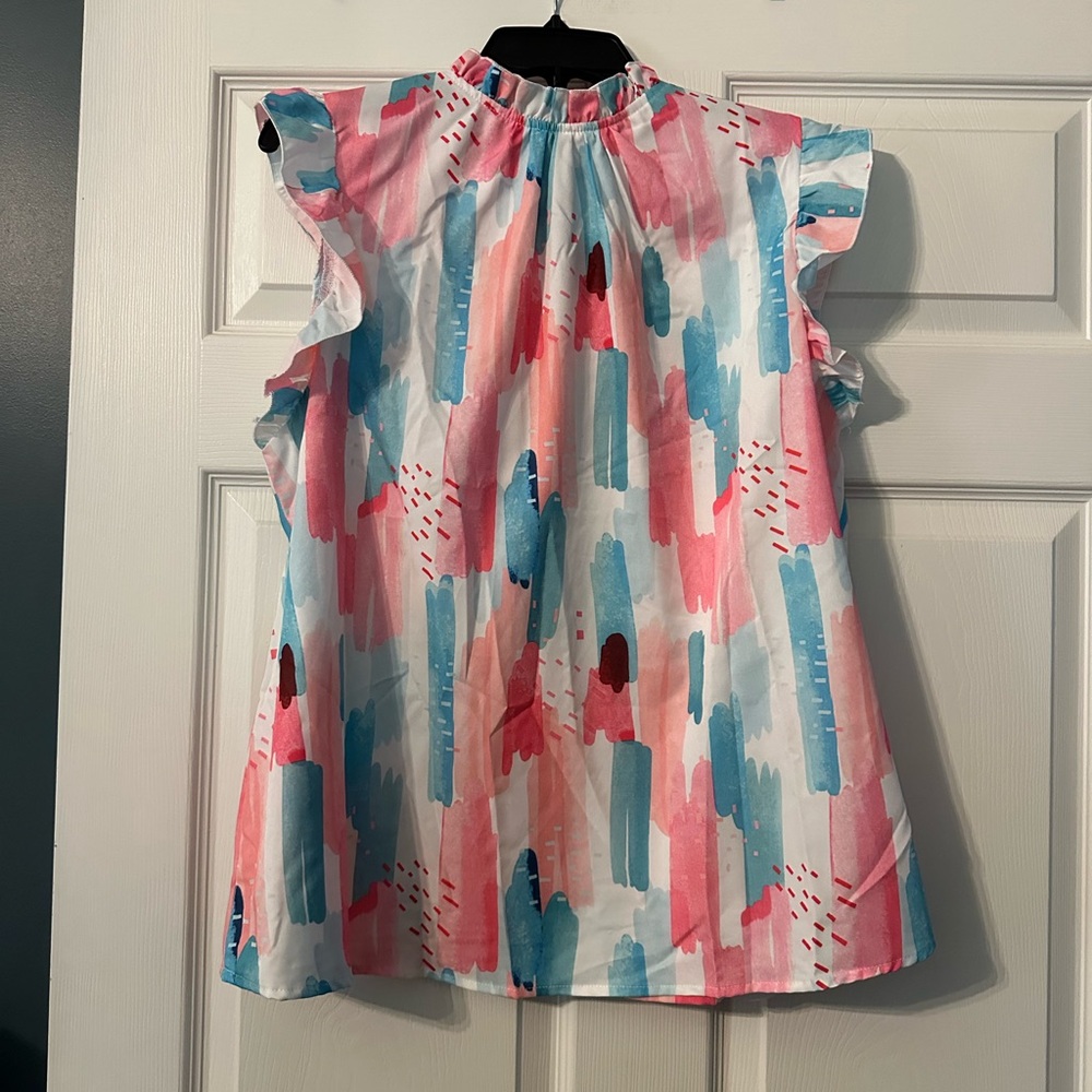 NWT! Colorful' Ruffle Sleeve Top